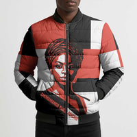 Chimamanda Ngozi Adichie Bomber Puffer Jacket with Bold Red Portrait, We Should All Be Feminists Quote - Wonder Print Shop