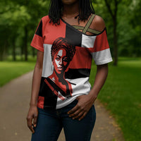 Chimamanda Ngozi Adichie Cross Shoulder Shirt with Bold Red Portrait, We Should All Be Feminists Quote - Wonder Print Shop