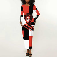 Chimamanda Ngozi Adichie Long Sleeve Bodycon Dress with Bold Red Portrait, We Should All Be Feminists Quote - Wonder Print Shop