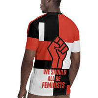Chimamanda Ngozi Adichie Rugby Jersey with Bold Red Portrait, We Should All Be Feminists Quote - Wonder Print Shop