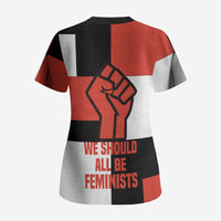 Chimamanda Ngozi Adichie Scrub Top with Bold Red Portrait, We Should All Be Feminists Quote - Wonder Print Shop