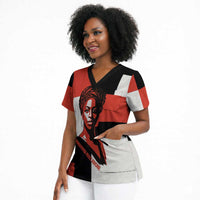 Chimamanda Ngozi Adichie Scrub Top with Bold Red Portrait, We Should All Be Feminists Quote - Wonder Print Shop
