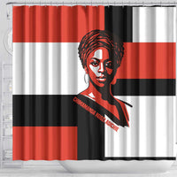 Chimamanda Ngozi Adichie Shower Curtain with Bold Red Portrait, We Should All Be Feminists Quote - Wonder Print Shop