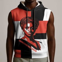 Chimamanda Ngozi Adichie Sleeveless Hoodie with Bold Red Portrait, We Should All Be Feminists Quote - Wonder Print Shop