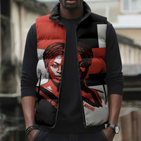 Chimamanda Ngozi Adichie Sleeveless Puffer Jacket with Bold Red Portrait, We Should All Be Feminists Quote - Wonder Print Shop