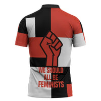 Chimamanda Ngozi Adichie Zipper Polo Shirt with Bold Red Portrait, We Should All Be Feminists Quote - Wonder Print Shop