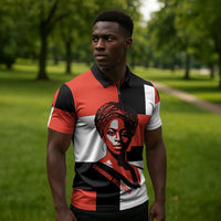 Chimamanda Ngozi Adichie Zipper Polo Shirt with Bold Red Portrait, We Should All Be Feminists Quote - Wonder Print Shop