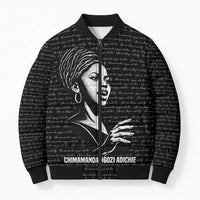 Chimamanda Ngozi Adichie Bomber Puffer Jacket with Expressive Speaking Portrait, Stories Shape Reality - Wonder Print Shop