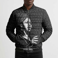 Chimamanda Ngozi Adichie Bomber Puffer Jacket with Expressive Speaking Portrait, Stories Shape Reality - Wonder Print Shop