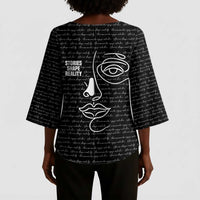 Chimamanda Ngozi Adichie Kimono Sleeve Blouse with Expressive Speaking Portrait, Stories Shape Reality - Wonder Print Shop