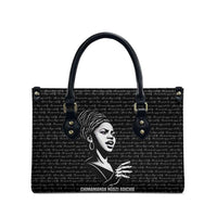 Chimamanda Ngozi Adichie Leather Bag with Expressive Speaking Portrait, Stories Shape Reality - Wonder Print Shop