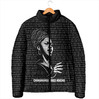 Chimamanda Ngozi Adichie Padded Jacket with Expressive Speaking Portrait, Stories Shape Reality - Wonder Print Shop