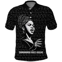 Chimamanda Ngozi Adichie Polo Shirt with Expressive Speaking Portrait, Stories Shape Reality - Wonder Print Shop