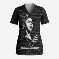 Chimamanda Ngozi Adichie Scrub Top with Expressive Speaking Portrait, Stories Shape Reality - Wonder Print Shop