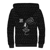 Chimamanda Ngozi Adichie Sherpa Hoodie with Expressive Speaking Portrait, Stories Shape Reality - Wonder Print Shop