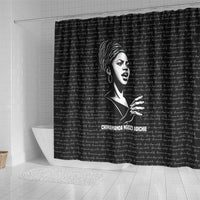 Chimamanda Ngozi Adichie Shower Curtain with Expressive Speaking Portrait, Stories Shape Reality - Wonder Print Shop