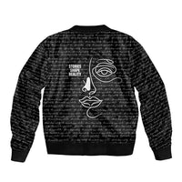 Chimamanda Ngozi Adichie Sleeve Zip Bomber Jacket with Expressive Speaking Portrait, Stories Shape Reality - Wonder Print Shop