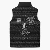 Chimamanda Ngozi Adichie Sleeveless Puffer Jacket with Expressive Speaking Portrait, Stories Shape Reality - Wonder Print Shop