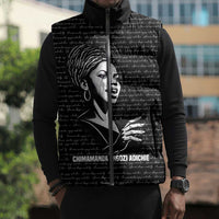 Chimamanda Ngozi Adichie Sleeveless Puffer Jacket with Expressive Speaking Portrait, Stories Shape Reality - Wonder Print Shop