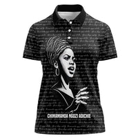 Chimamanda Ngozi Adichie Women Polo Shirt with Expressive Speaking Portrait, Stories Shape Reality - Wonder Print Shop
