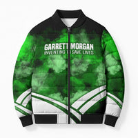 Garrett Morgan Bomber Puffer Jacket with Gas Mask Invention Illustration, Inventing to Save Lives Quote - Wonder Print Shop