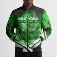 Garrett Morgan Bomber Puffer Jacket with Gas Mask Invention Illustration, Inventing to Save Lives Quote - Wonder Print Shop