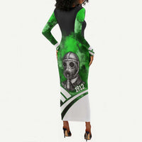 Garrett Morgan Long Sleeve Bodycon Dress with Gas Mask Invention Illustration, Inventing to Save Lives Quote - Wonder Print Shop