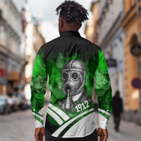 Garrett Morgan Long Sleeve Button Shirt with Gas Mask Invention Illustration, Inventing to Save Lives Quote - Wonder Print Shop