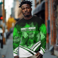 Garrett Morgan Long Sleeve Shirt with Gas Mask Invention Illustration, Inventing to Save Lives Quote - Wonder Print Shop