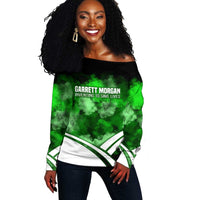 Garrett Morgan Off Shoulder Sweater with Gas Mask Invention Illustration, Inventing to Save Lives Quote - Wonder Print Shop