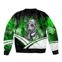 Garrett Morgan Sleeve Zip Bomber Jacket with Gas Mask Invention Illustration, Inventing to Save Lives Quote - Wonder Print Shop