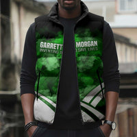 Garrett Morgan Sleeveless Puffer Jacket with Gas Mask Invention Illustration, Inventing to Save Lives Quote - Wonder Print Shop