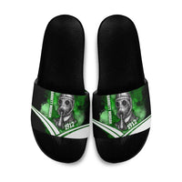 Garrett Morgan Slide Sandals with Gas Mask Invention Illustration, Inventing to Save Lives Quote - Wonder Print Shop