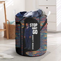 Garrett Morgan Laundry Basket with Full Body Portrait, Stop Wait Go Quote, Traffic Light Design - Wonder Print Shop