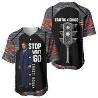 Garrett Morgan Baseball Jersey with Full Body Portrait, Stop Wait Go Quote, Traffic Light Design - Wonder Print Shop