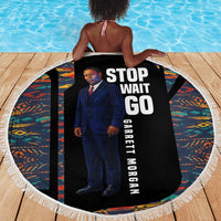 Garrett Morgan Beach Blanket with Full Body Portrait, Stop Wait Go Quote, Traffic Light Design - Wonder Print Shop