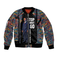 Garrett Morgan Bomber Jacket with Full Body Portrait, Stop Wait Go Quote, Traffic Light Design - Wonder Print Shop