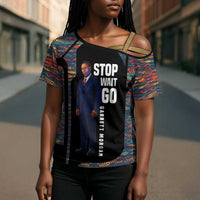 Garrett Morgan Cross Shoulder Shirt with Full Body Portrait, Stop Wait Go Quote, Traffic Light Design - Wonder Print Shop