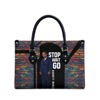 Garrett Morgan Leather Bag with Full Body Portrait, Stop Wait Go Quote, Traffic Light Design - Wonder Print Shop