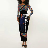 Garrett Morgan Long Sleeve Bodycon Dress with Full Body Portrait, Stop Wait Go Quote, Traffic Light Design - Wonder Print Shop
