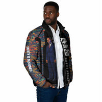 Garrett Morgan Padded Jacket with Full Body Portrait, Stop Wait Go Quote, Traffic Light Design - Wonder Print Shop