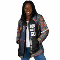 Garrett Morgan Padded Jacket with Full Body Portrait, Stop Wait Go Quote, Traffic Light Design - Wonder Print Shop