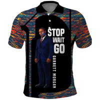Garrett Morgan Polo Shirt with Full Body Portrait, Stop Wait Go Quote, Traffic Light Design - Wonder Print Shop