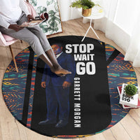 Garrett Morgan Round Carpet with Full Body Portrait, Stop Wait Go Quote, Traffic Light Design - Wonder Print Shop
