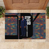 Garrett Morgan Rubber Doormat with Full Body Portrait, Stop Wait Go Quote, Traffic Light Design - Wonder Print Shop