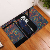 Garrett Morgan Rubber Doormat with Full Body Portrait, Stop Wait Go Quote, Traffic Light Design - Wonder Print Shop