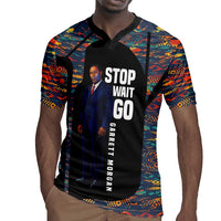 Garrett Morgan Rugby Jersey with Full Body Portrait, Stop Wait Go Quote, Traffic Light Design - Wonder Print Shop