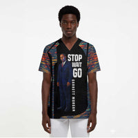 Garrett Morgan Scrub Top with Full Body Portrait, Stop Wait Go Quote, Traffic Light Design - Wonder Print Shop