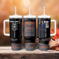 Garrett Morgan Tumbler With Handle with Full Body Portrait, Stop Wait Go Quote, Traffic Light Design - Wonder Print Shop
