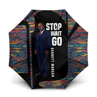 Garrett Morgan Umbrella with Full Body Portrait, Stop Wait Go Quote, Traffic Light Design - Wonder Print Shop